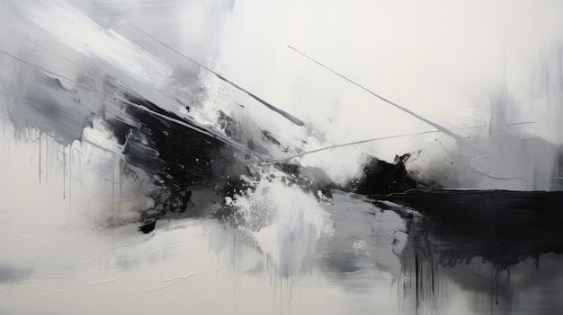 Dynamic And Dramatic Abstract Painting In Light Grey