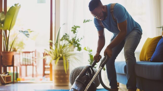 Photo dynamic duo empowered african american couple tackles spring cleaning as a team embracing househol