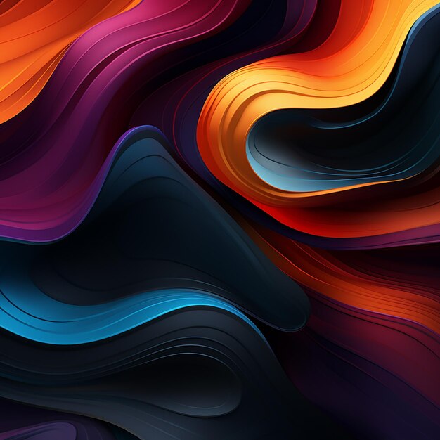 Динамическая элегантность Абстрактный темный фон с цветовыми волнами