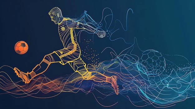Photo dynamic and energetic illustration of a soccer player in action