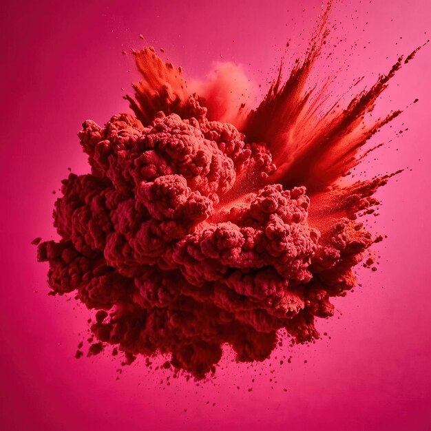 Photo dynamic explosion of red powder bright color splash abstract background