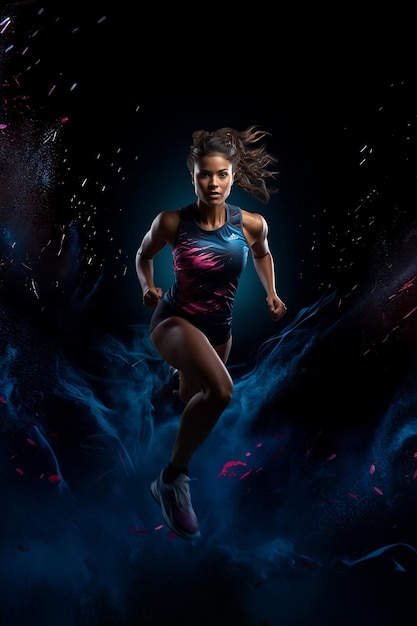 Фото Динамичная фигура женщины, бегущей в рекламе спортивного боди