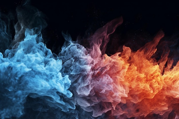 Dynamic fire and ice elements blend against a black background