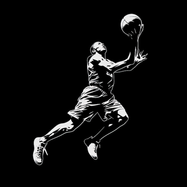 Photo dynamic grace japanese white ink brush silhouette of an airborne basketball player