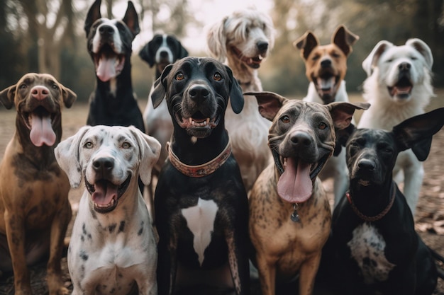 Photo dynamic group of dogs with playful expressions outside