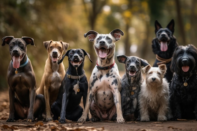 Dynamic Group of Dogs with Playful Expressions Outside