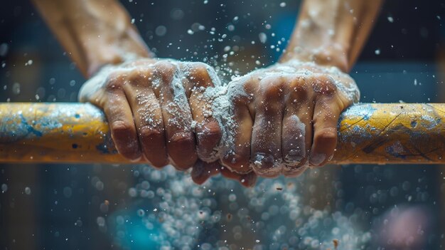 Foto mani dinamiche che afferrano una barra di ginnastica con il gesso