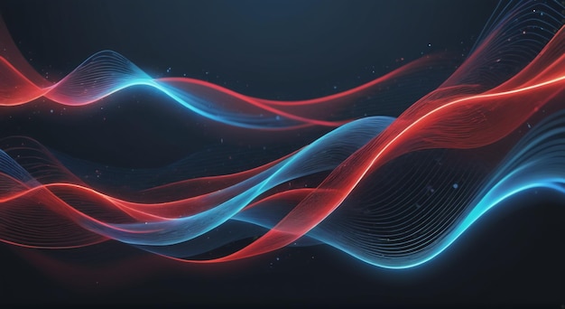 ダイナミック・ハーモニー 抽象 青と赤の線 背景の流れ 動的波 デジタルデータ構造