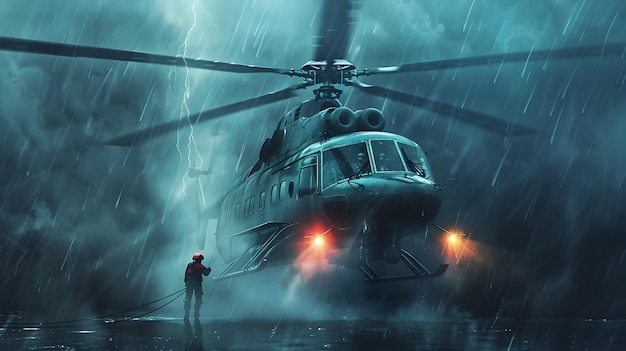 비 가 내리는 헬리터 의 역동적 인 장면 - 스피드 페인팅 의 걸작
