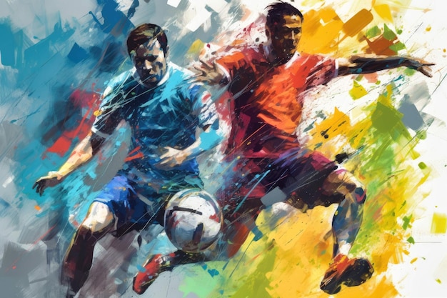 dynamic hues the essence of soccer in vivid oil strokes