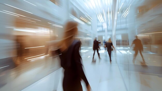 Photo dynamic illustration of business people walking in a corporate office