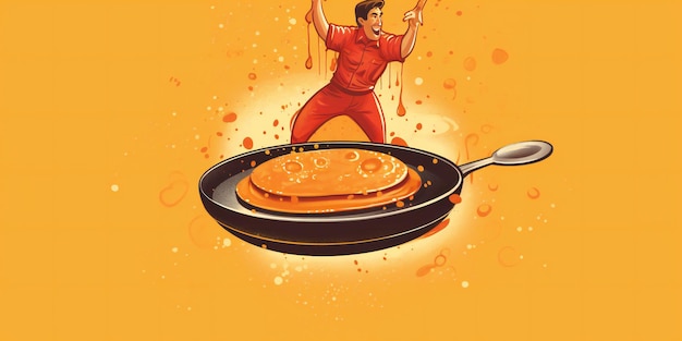 A dynamic illustration capturing the excitement of flipping pancakes pancakes day generative ai