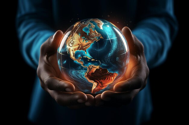 Dynamic illustration of hands holding a globe Generative ai