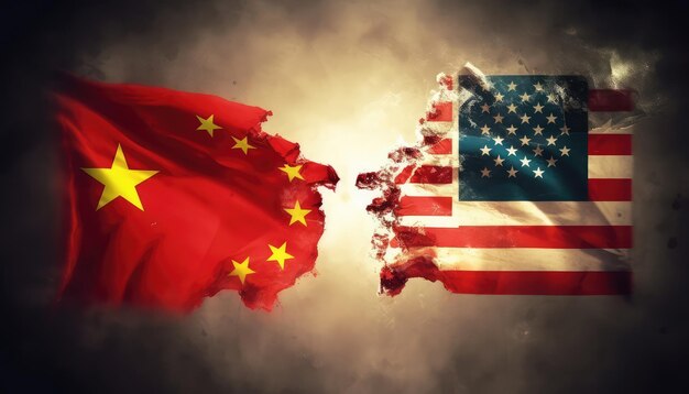 사진 외교적 긴장을 상징하는 중국과 미국의 어진 발의 동적 일러스트레이션