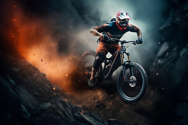 A dynamic image of a downhill mountain biker Generative ai