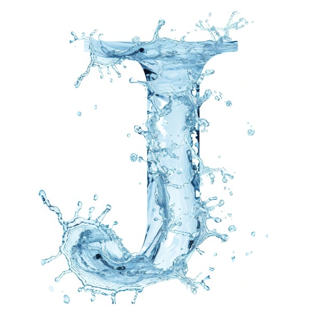 Dynamic image of the letter j formed by splashing water capturing the essence of fluidity and