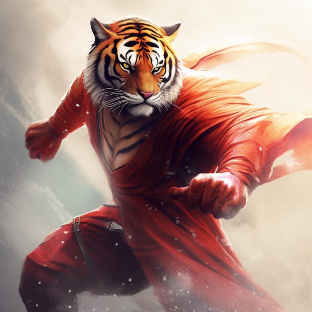 dynamic image of a tiger superhero in action ready to conquer obstacles