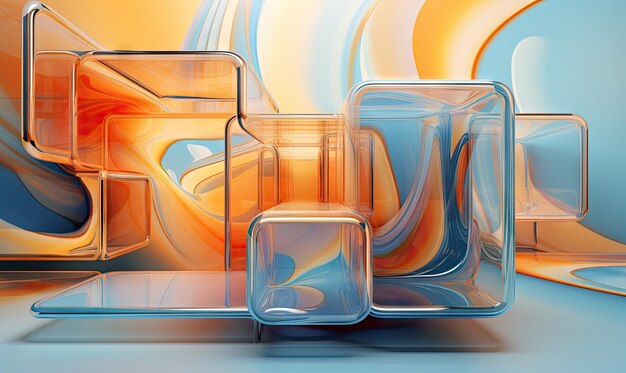 Dynamic interplay of 3D liquid forms in vibrant hues creating a visually captivating and energetic scene against a minimalist backdrop Abstract composition AI Generative