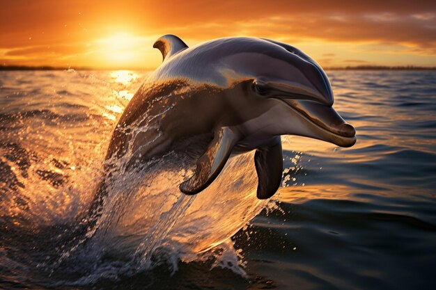 Photo dynamic leap a portrait of a dolphin soaring over the sea