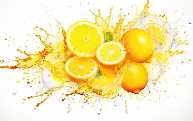 Dynamic Lemon Juice Burst on White Background