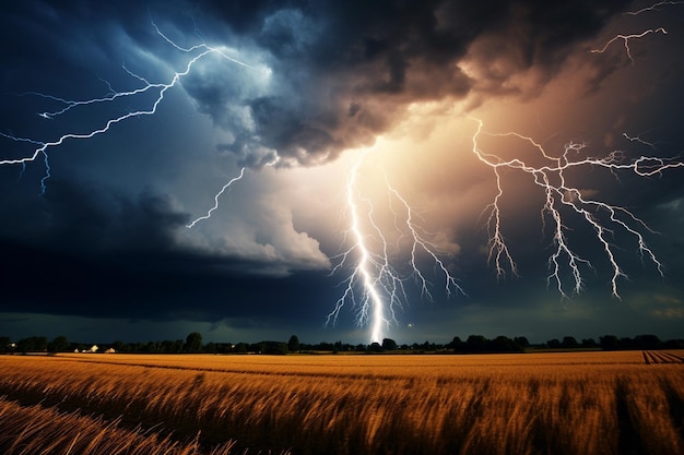 Dynamic lightning strike illuminating a stormy sky