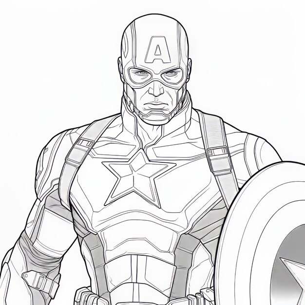 Dynamic Line Work kleurboek met gedurfde superheld Captain America illustraties in zwart-wit