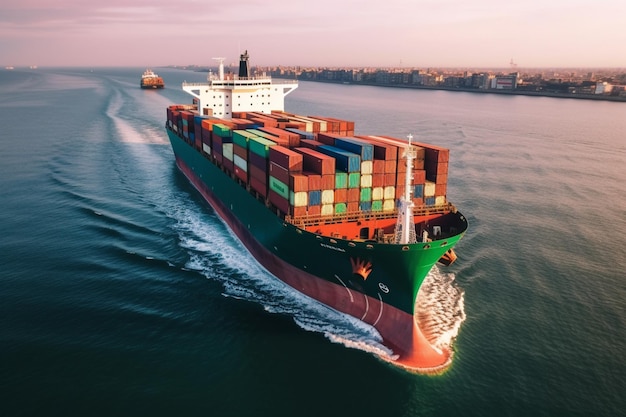 Dynamic maritime operations Container ship handles importexport logistics in open sea