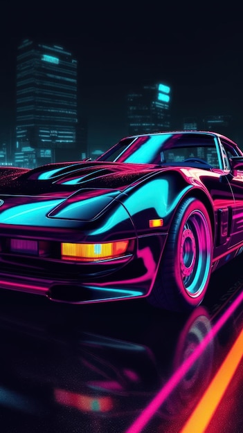 Dynamic Metal Poster of a Sleek Sports Car and Fierce Panther Generative AI