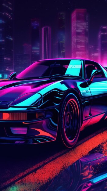 Dynamic Metal Poster of a Sleek Sports Car and Fierce Panther Generative AI