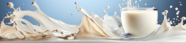 Dynamic Milk Splash in Glass Fresh Dairy Product Banner