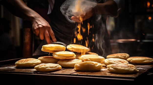 Dynamic Motion of Arepas Clear and Sharp Photo