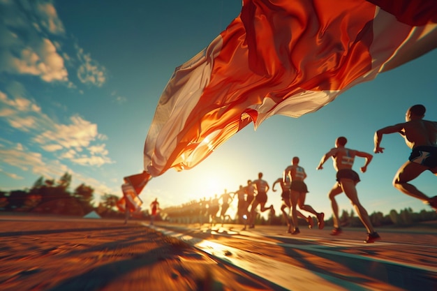 Dynamic motion blur shot of a flag being carried b