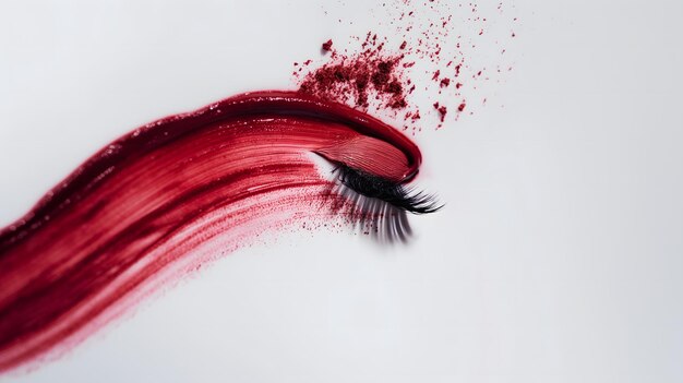 Dynamic Movement of Red Lip Gloss Smudge on Light Background