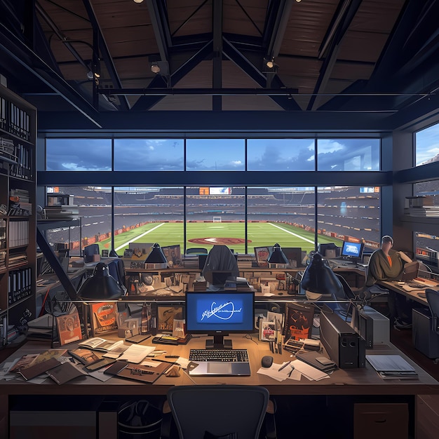 Photo dynamic office space with sports memorabilia