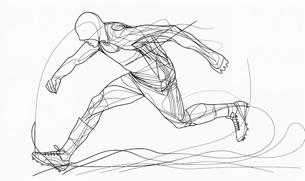 Photo a dynamic oneline drawing of an athletic figure in motion illustrating energy and movement on a white background