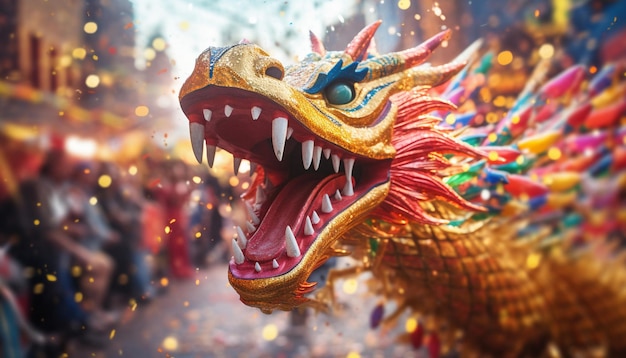 Photo a dynamic photo of a chinese dragon parade