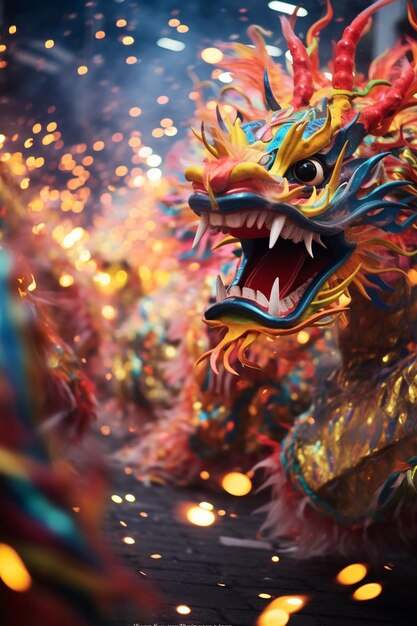 Foto una foto dinamica di una parata di draghi cinesi