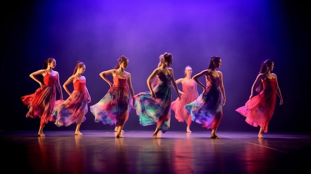 A dynamic photograph of young dancers gracefully performing on stage showcasing the beauty and crea