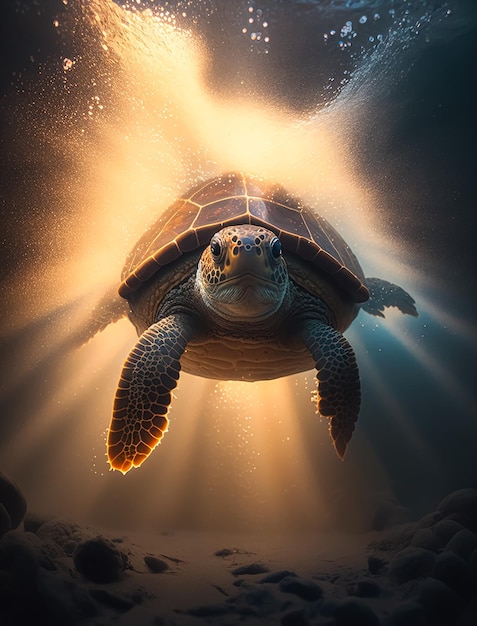 Dynamic photography of the cutest Tortoise underwater Generative AI