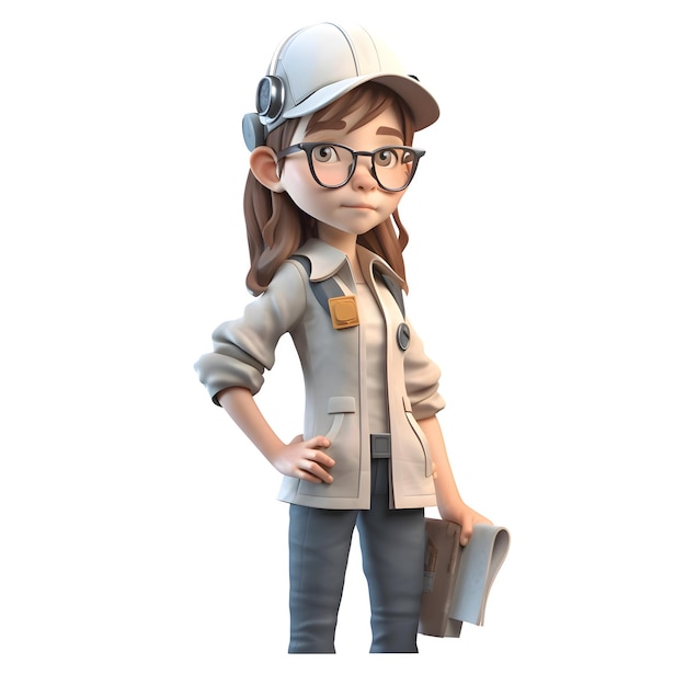 Динамичные и продуктивные 3D-инженеры Энергичные и трудолюбивые персонажи для экологической инженерной рекламы, изолированные на белом фоне