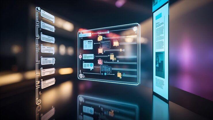 Photo dynamic programming interface and algorithm icon with coding tools copy space ideal for visualizin