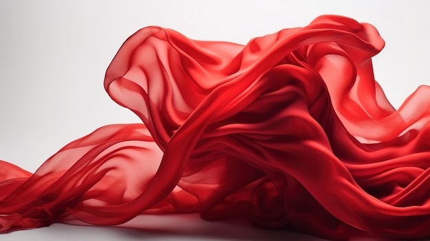 Dynamic Red Abstract Fabric in Motion Isolated on White Generative AI
