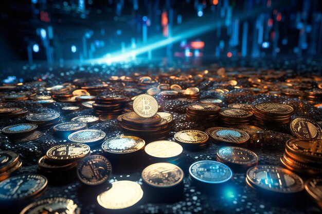 Photo a dynamic representation of various cryptocurrencies and their underlying blockchain technology
