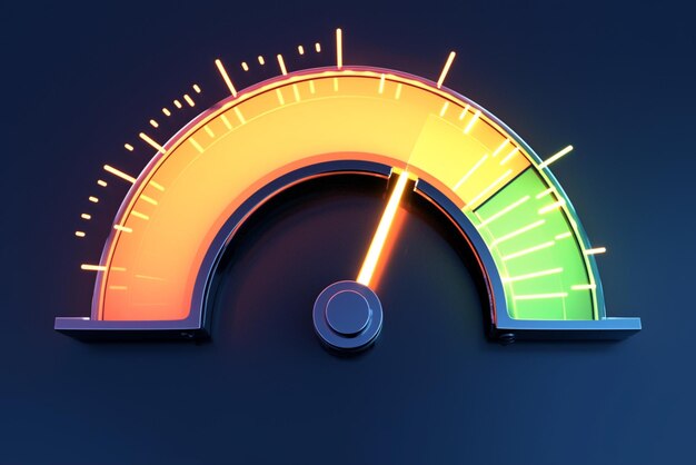 Dynamic risk gauge 3D round control panel icon with speedometer