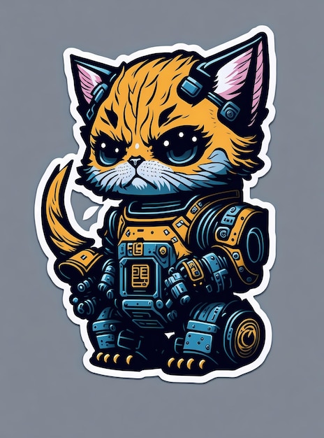 Dynamic Robotic Kitten HighDetail StickerStyle TShirt Artwork in Kawaii Design