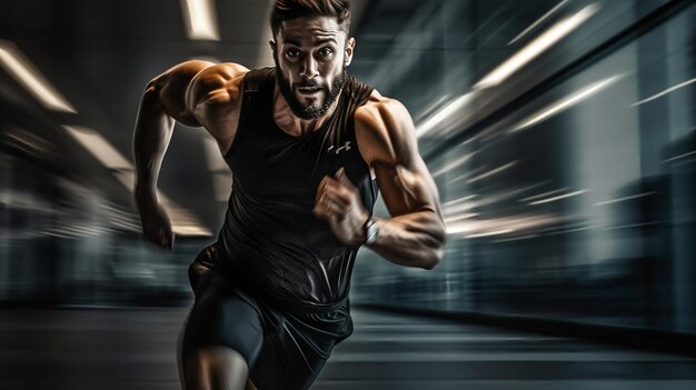 A dynamic runner portrait of active young muscular running man strong athletic man AI Generated