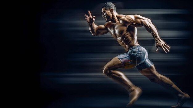 A dynamic runner portrait of active young muscular running man strong athletic man AI Generated