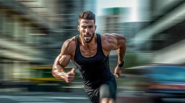 A dynamic runner portrait of active young muscular running man strong athletic man AI Generated