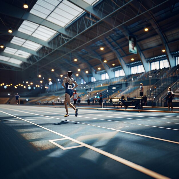 Dynamic Runner on Track in Stadium