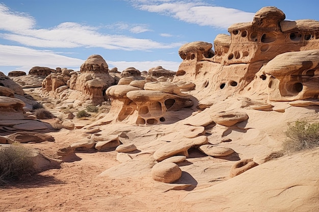 Dynamic sandstone hoodoos in a desert wilderness